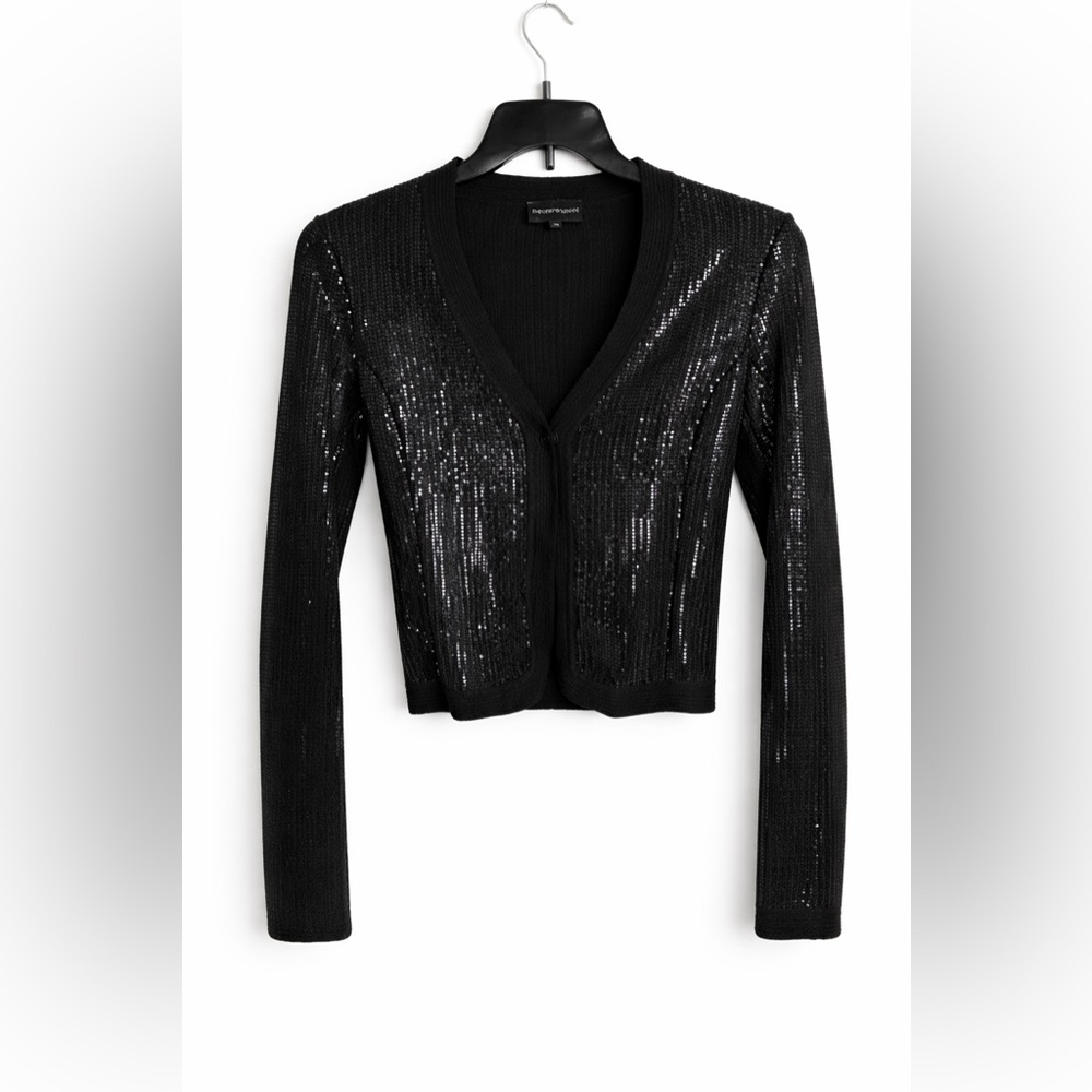 Emporio Armani Black Sequined V-Neck Cropped Cardigan